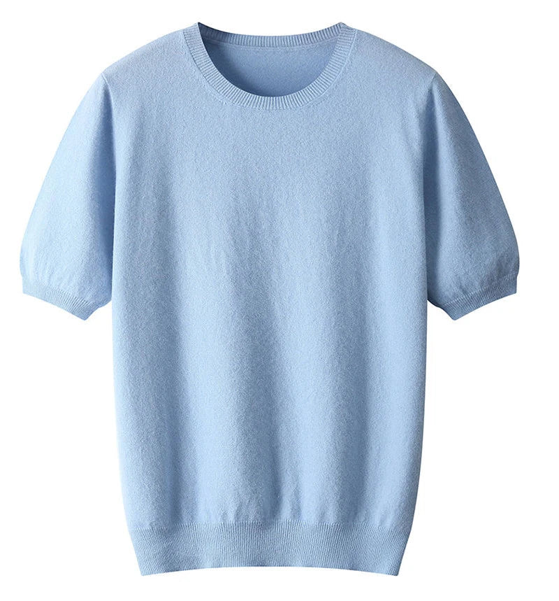 Korean Superfine Merino Cashmere T-shirt Men Base Layer Merino Shirt Wicking Breathable Short T-shirt Luxury Clothing Big Size