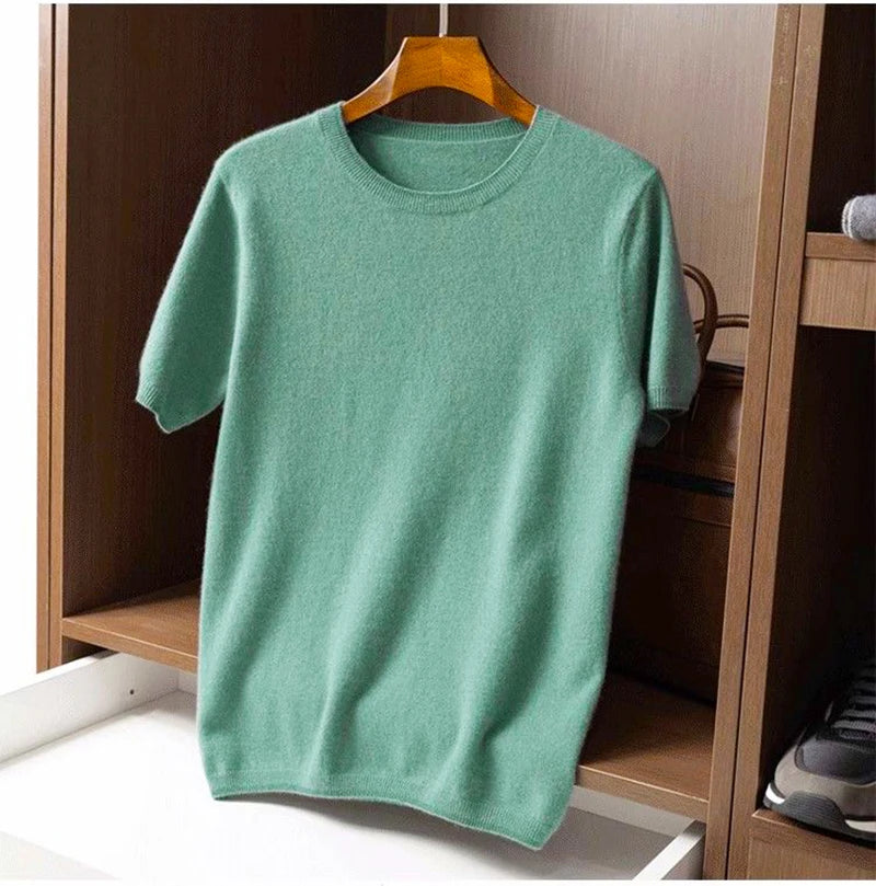 Korean Superfine Merino Cashmere T-shirt Men Base Layer Merino Shirt Wicking Breathable Short T-shirt Luxury Clothing Big Size