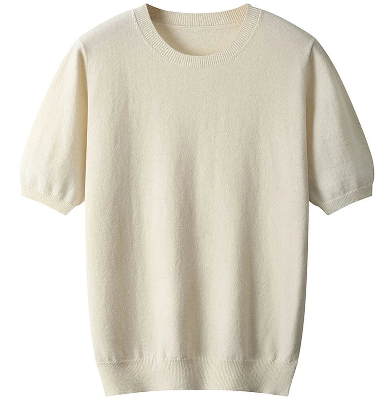 Korean Superfine Merino Cashmere T-shirt Men Base Layer Merino Shirt Wicking Breathable Short T-shirt Luxury Clothing Big Size